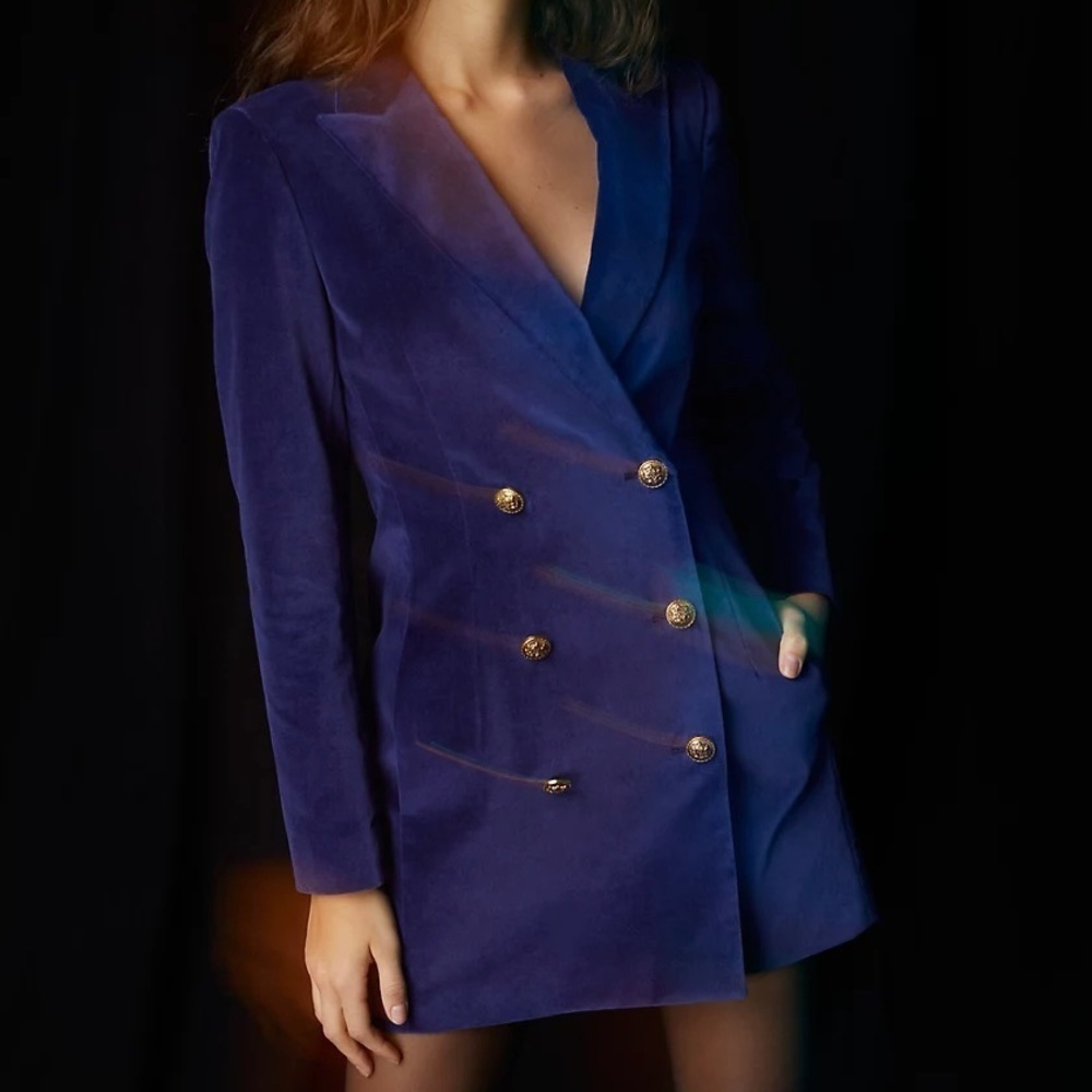 Aritzia Babaton Pelli Velvet Blazer Dress, Dark Shibori‎ - Picture 2 of 8